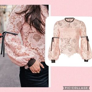 Unitedwood Women’s 6 Pink Black Elva Lace Floral Beautiful Top Blouse